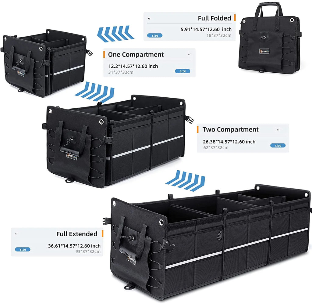 Black Collapsible Car Trunk Organizer with Cooler Bag V51195