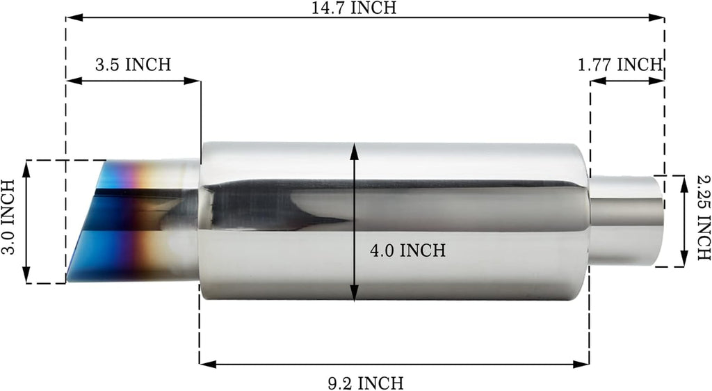 2.25'' Inlet 3'' Outlet Exhaust Burnt Muffler Tip Stainless Steel 14.7'' Length Pack of 2 H7054