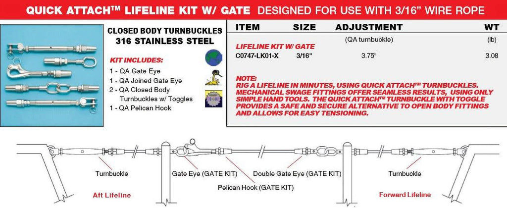 LIFELINE KIT WITH GATE USE W/ 3/16" WIRE ROPE L472917