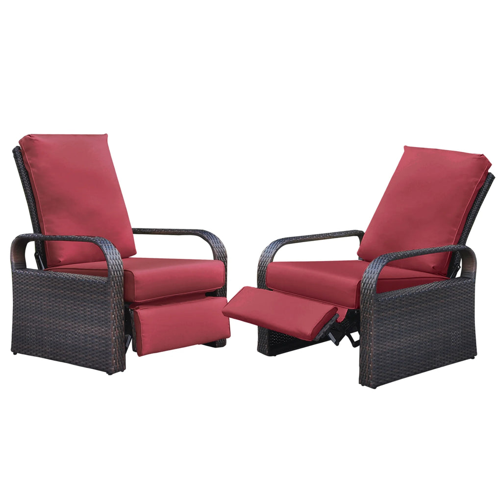 Red Resin Wicker Recliner Chair with Footrest M36029