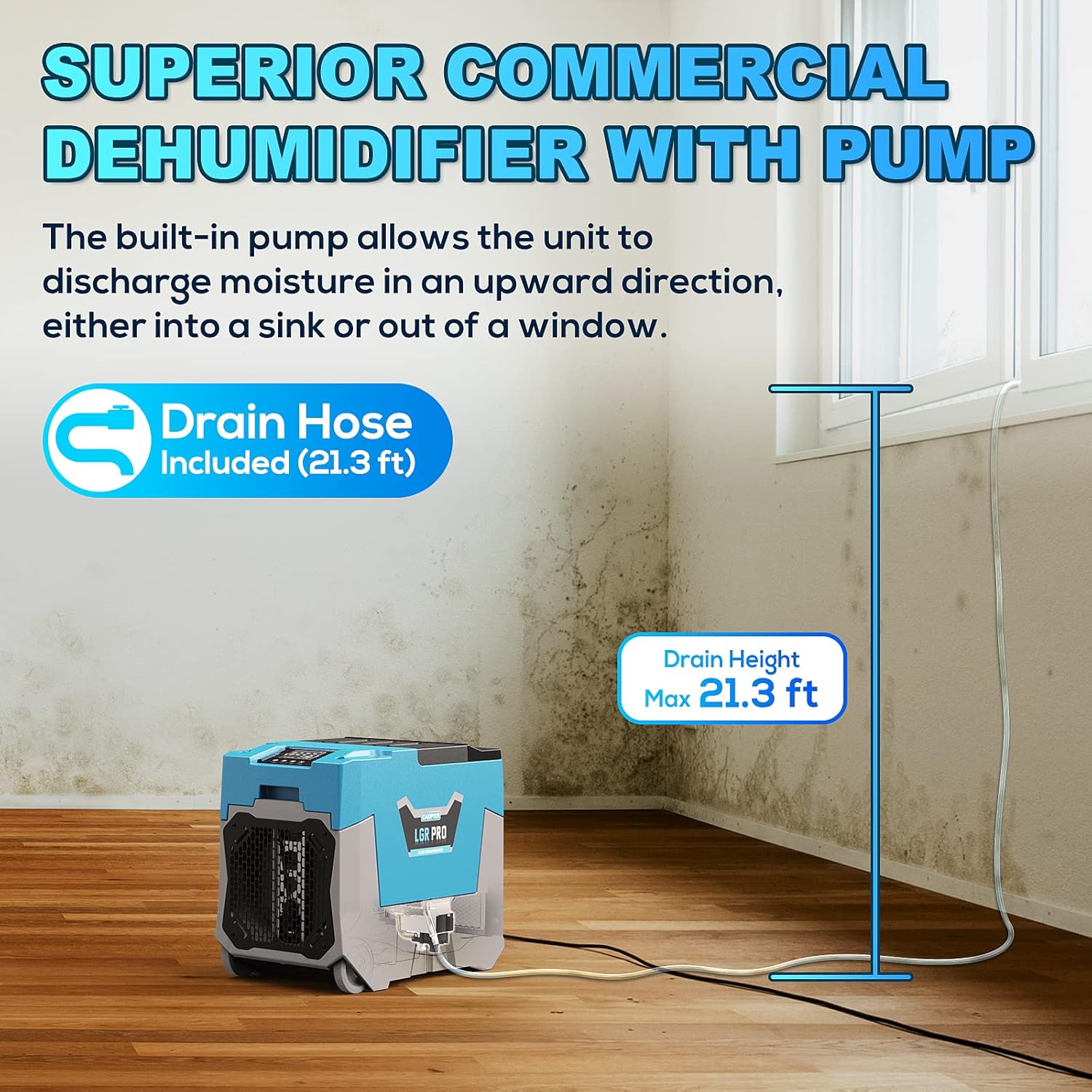 Commercial Dehumidifier with Pump & Drain Hose, Up to 13.39 Gallons/Day I1302