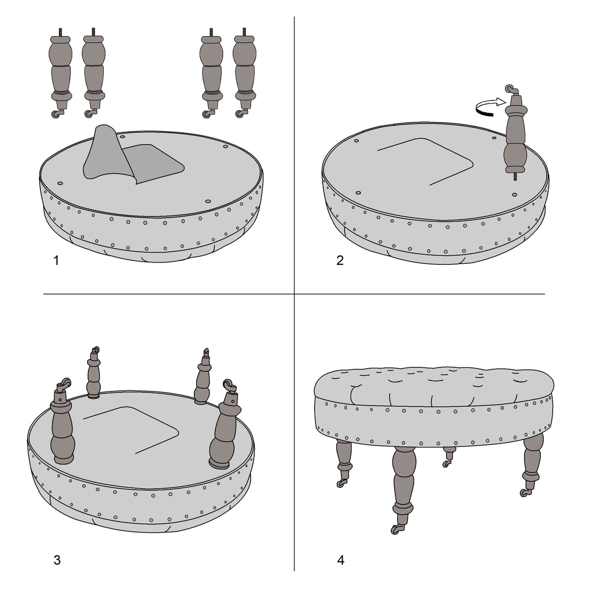 Textured Velvet Round Ottoman J43689