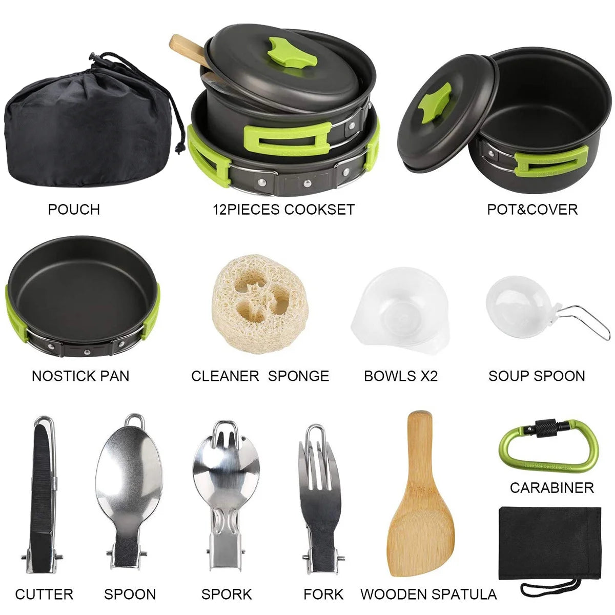 15 Pcs Non Stick Camping Cookware Set A283