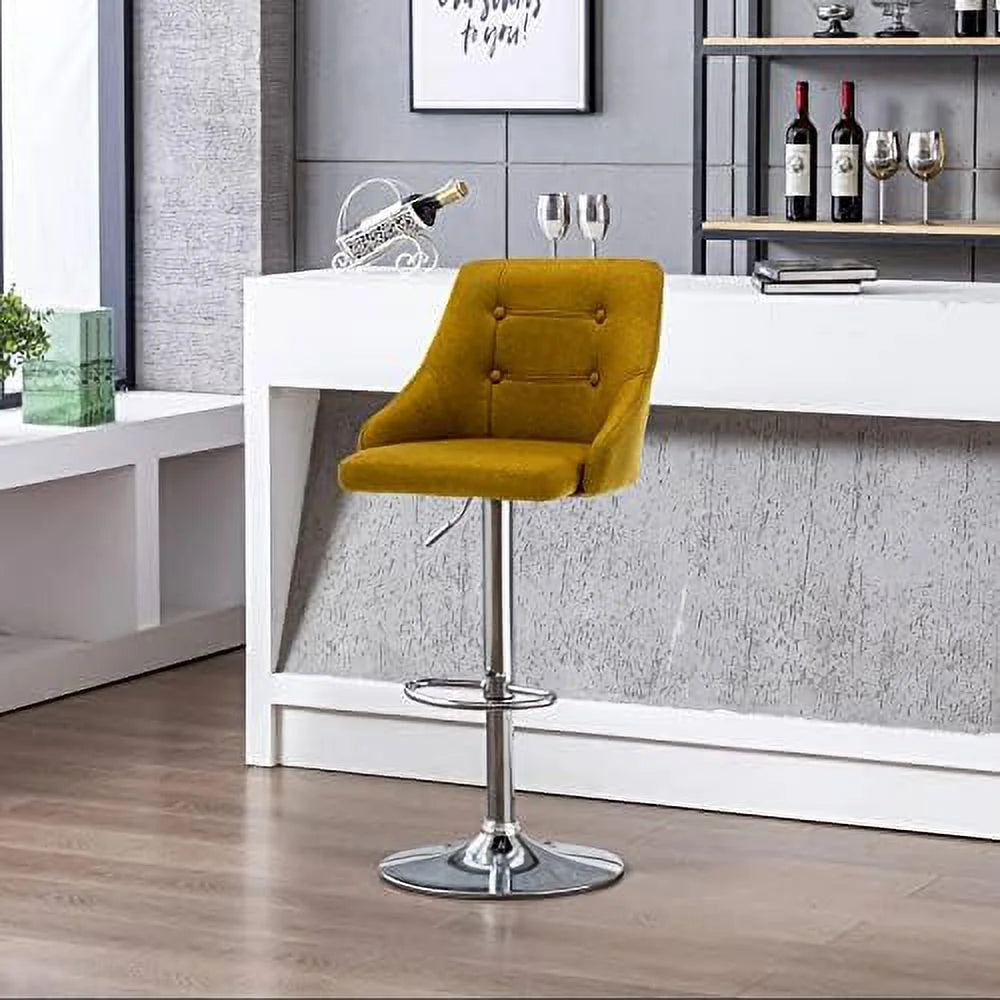 Yellow Adjustable Fabric Swivel Barstool with Back C3648
