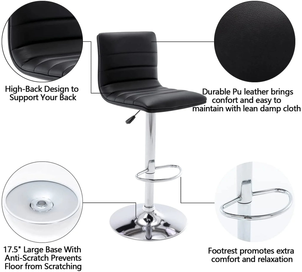 Black PU Leather Adjustable Swivel Bar Stools Set of 2 Y8549