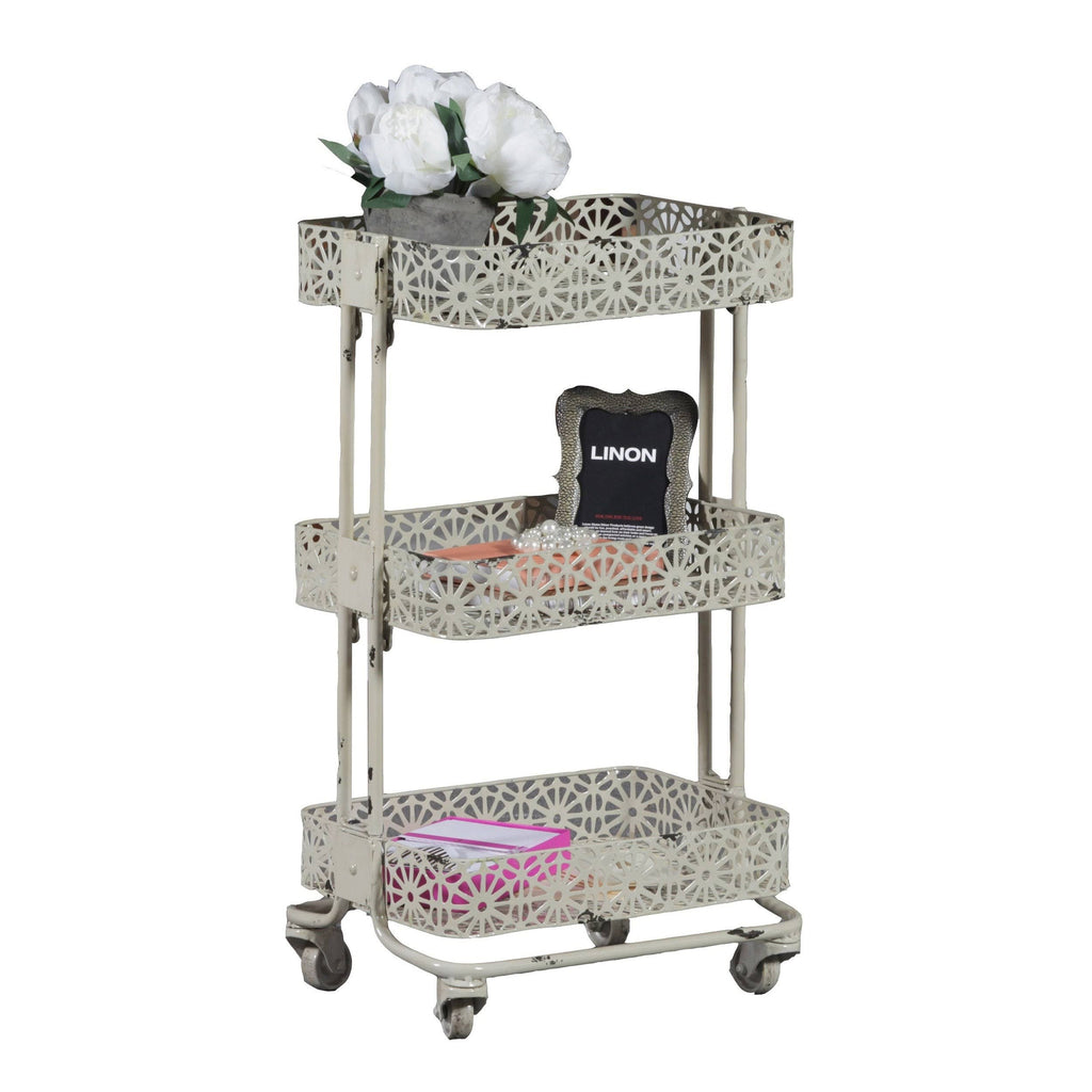 Cream Metal Three Tier Cart K86965