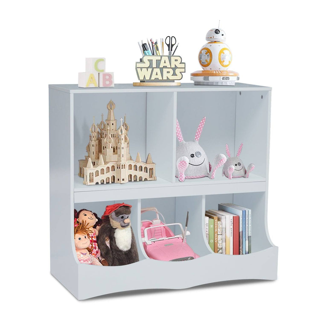 Kids Multi-Bin Storage Organizer Cabinet Bookcase with 2 Shelf and 3 Bin Cubby Unit N3334