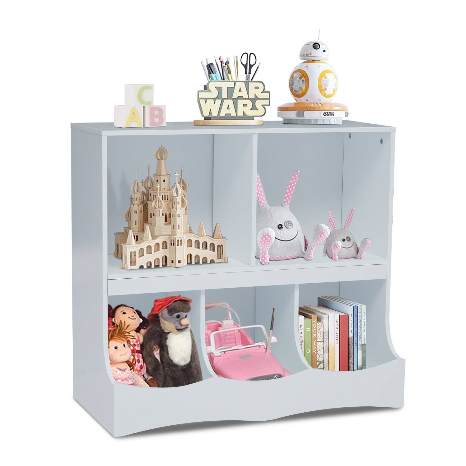 Kids Multi-Bin Storage Organizer Cabinet Bookcase with 2 Shelf and 3 Bin Cubby Unit N3334