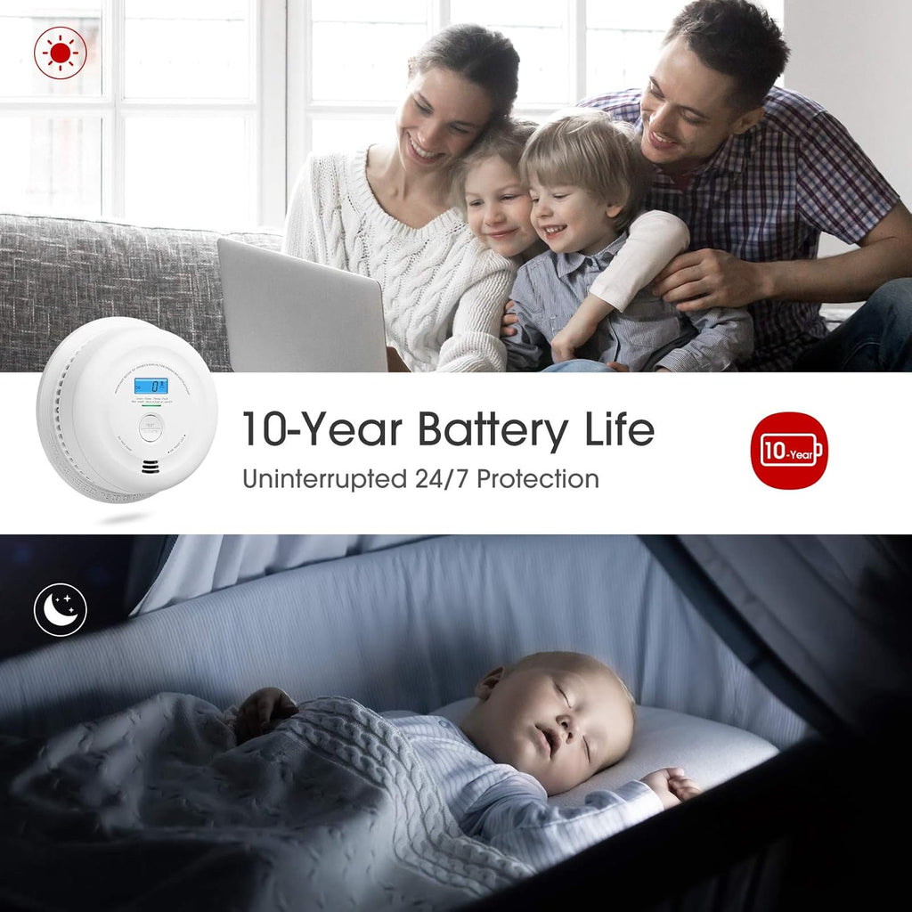 10-Year Battery Smoke and Carbon Monoxide Detector with LCD Display, Dual Sensor Alarm P468357