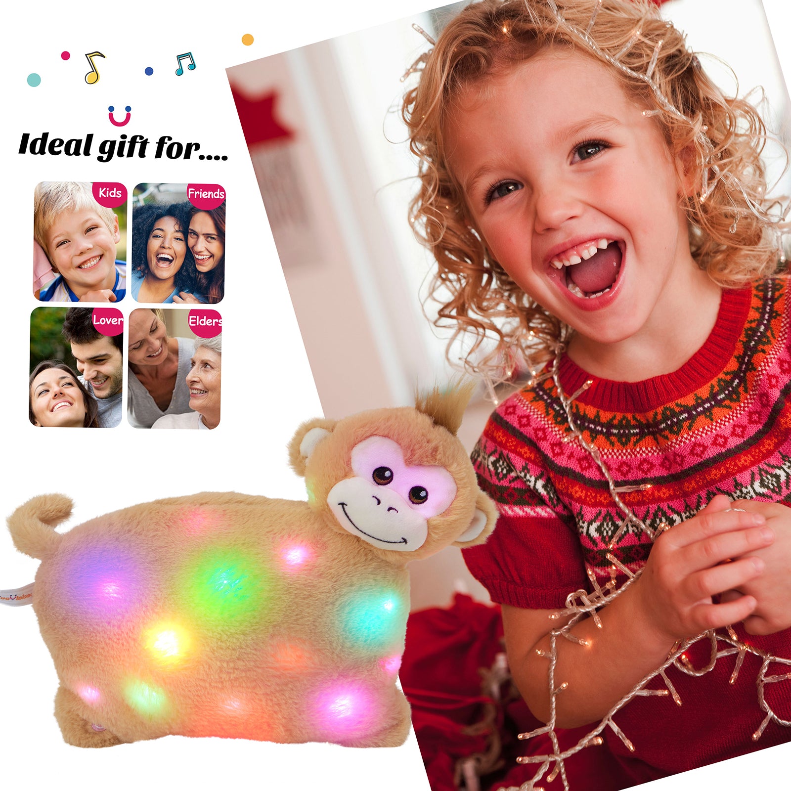 12'' Musical LED Monkey Stuffed Animal Plush Toy O9380