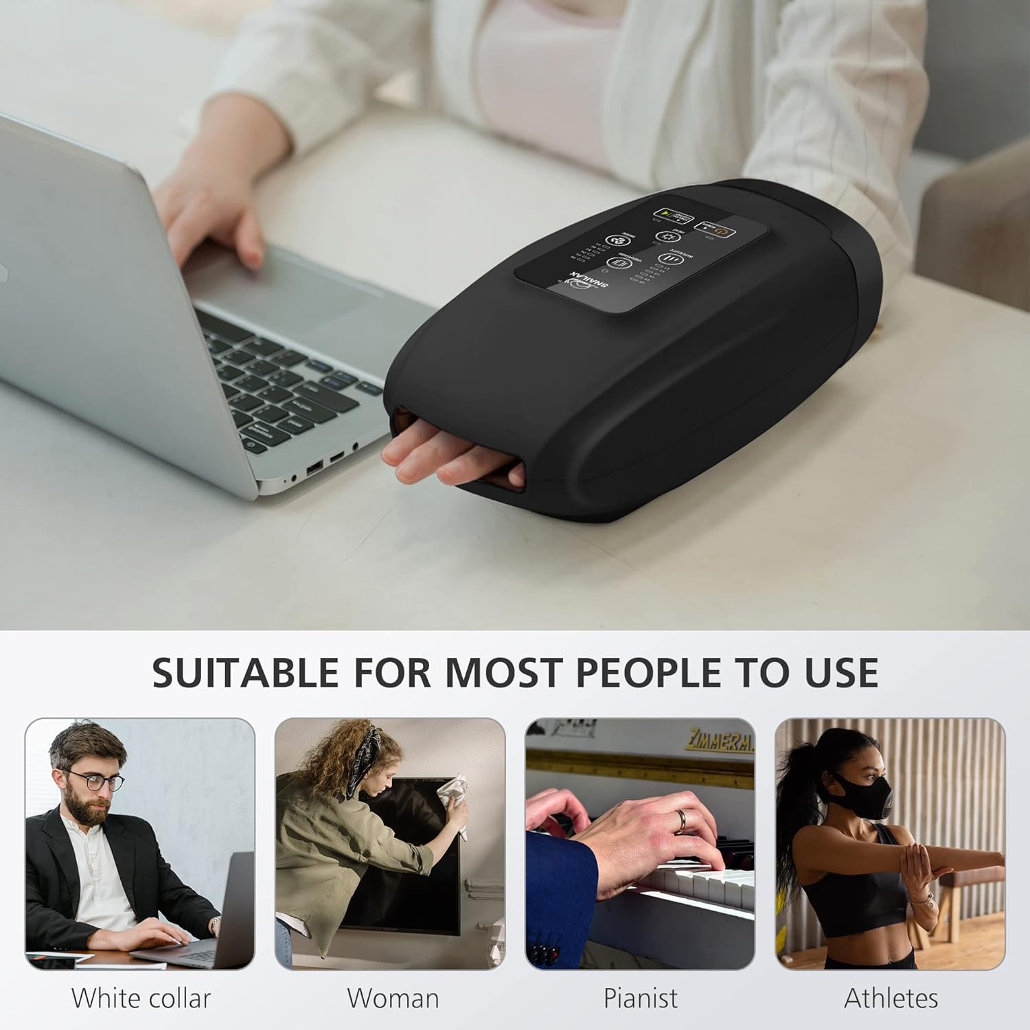 Cordless Electric Hand Massager with Heat, Vibration, Compression, 6 Modes & 6 Levels W3397