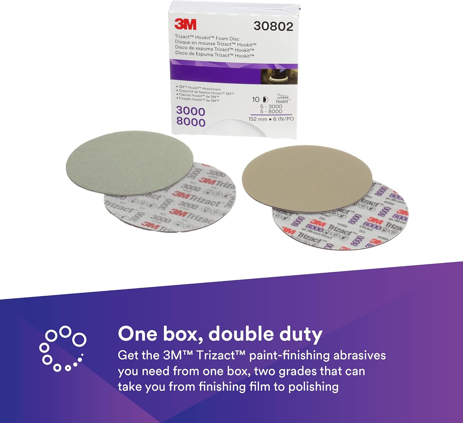 3M Hookit Foam Backing Abrasive Disc, 6 in, 3000 and 8000 Grade, 10 Discs/Carton, 4 Cartons/Case Pack of 2 E2376