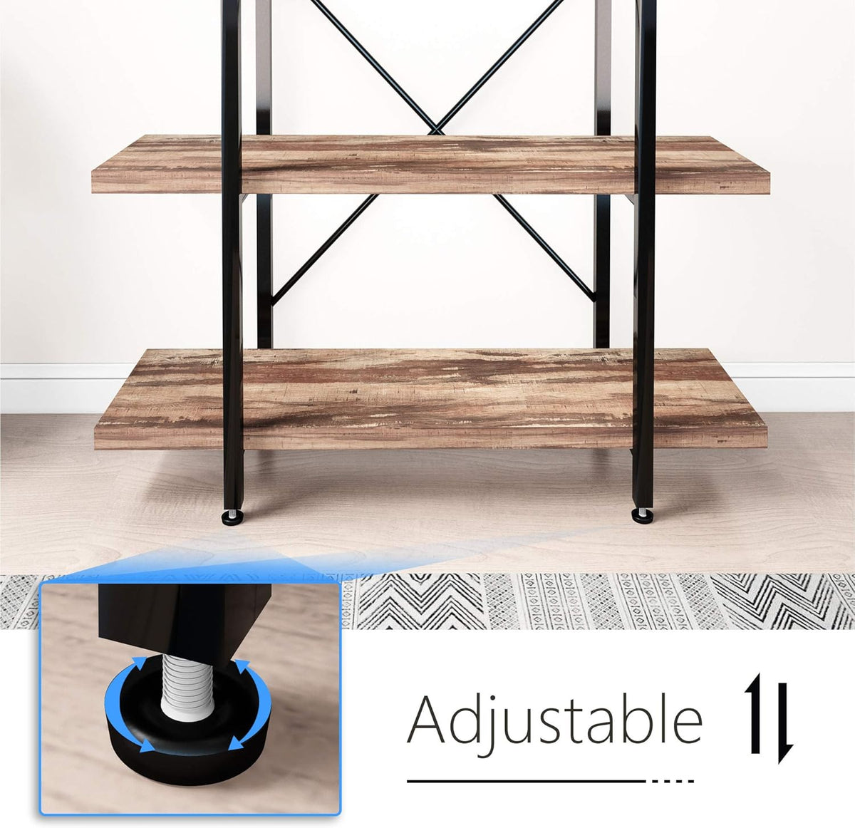 Vintage Brown 4-Tier Metal and Wood Bookshelf F16114