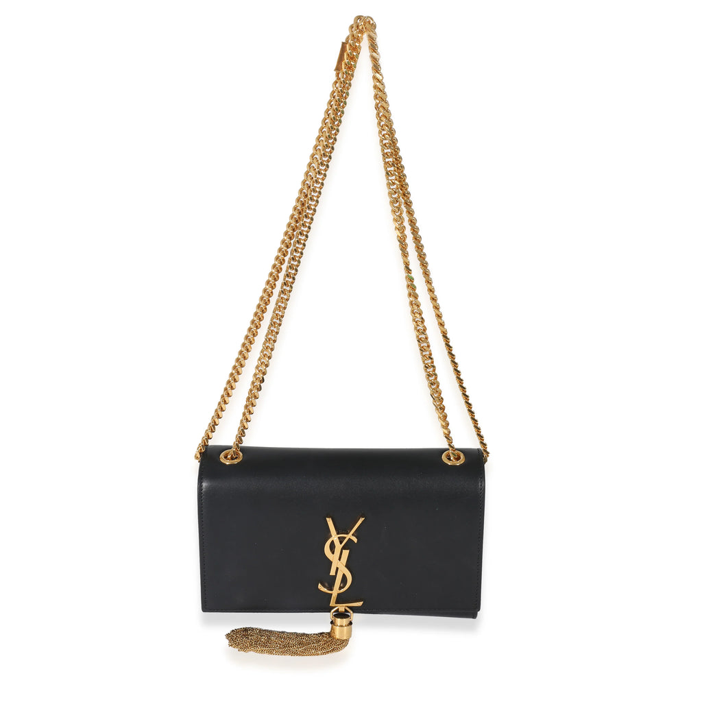 Black Smooth Leather Small Tassel Bag M8572