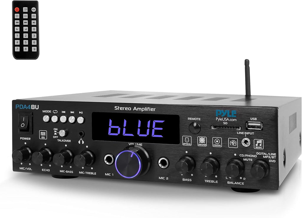 Wireless Bluetooth Stereo Power Amplifier, 200W Dual Channel, with RCA, USB, SD, MIC IN, FM Radio V7662