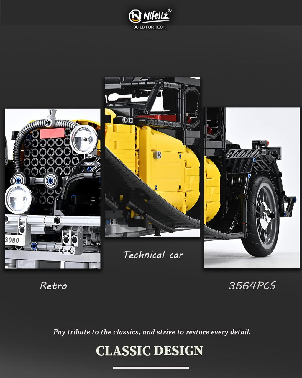 1:8 Scale Retro Sports Car Building Blocks Set (3564 Pcs) G2237