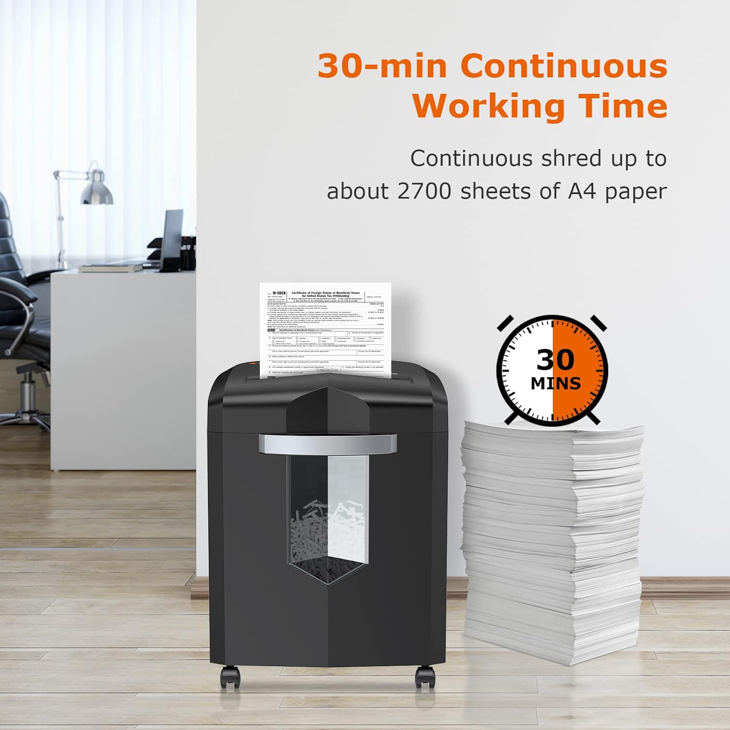 15 Sheet Cross Cut Paper Shredder with 4 Casters, 5.3 Gal Transparent Bin J377