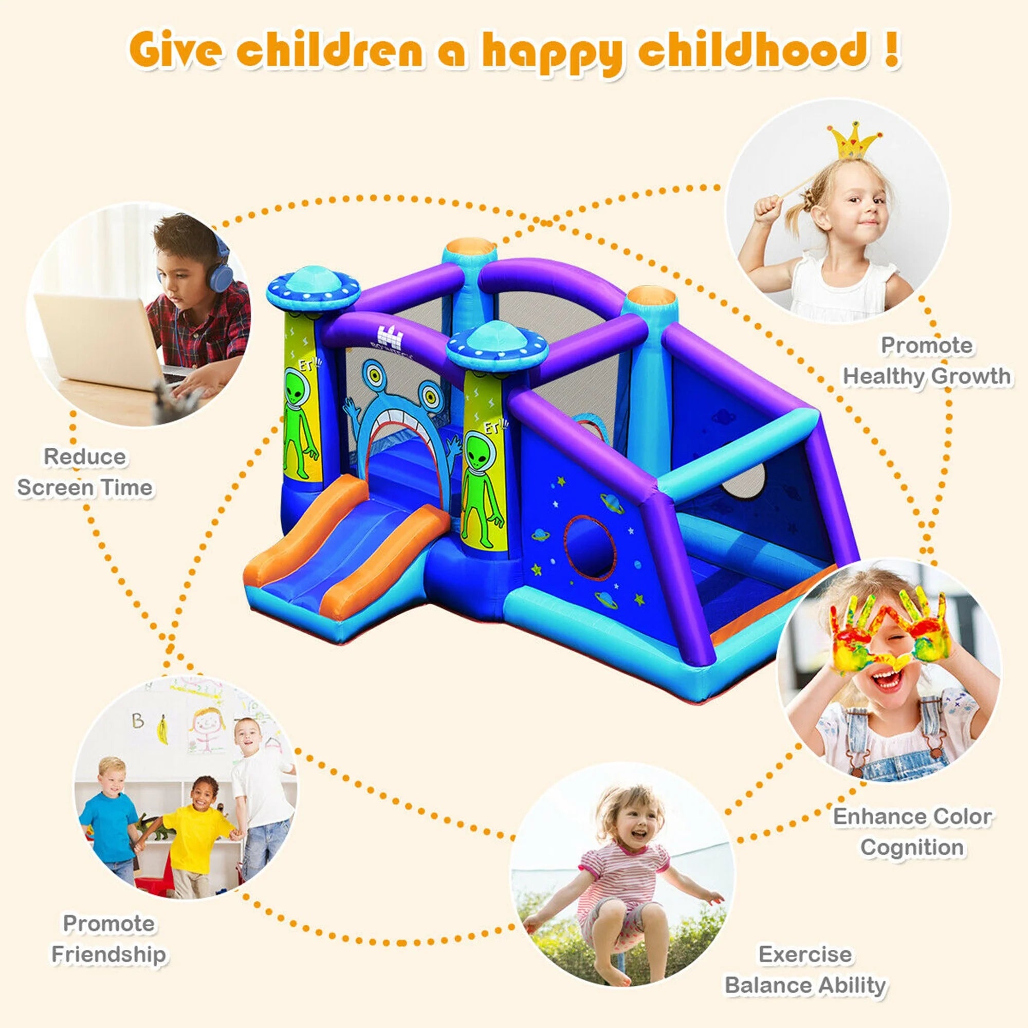 Inflatable Bouncer Kids Jump Slide Ball Pit with 480W Blower T99144