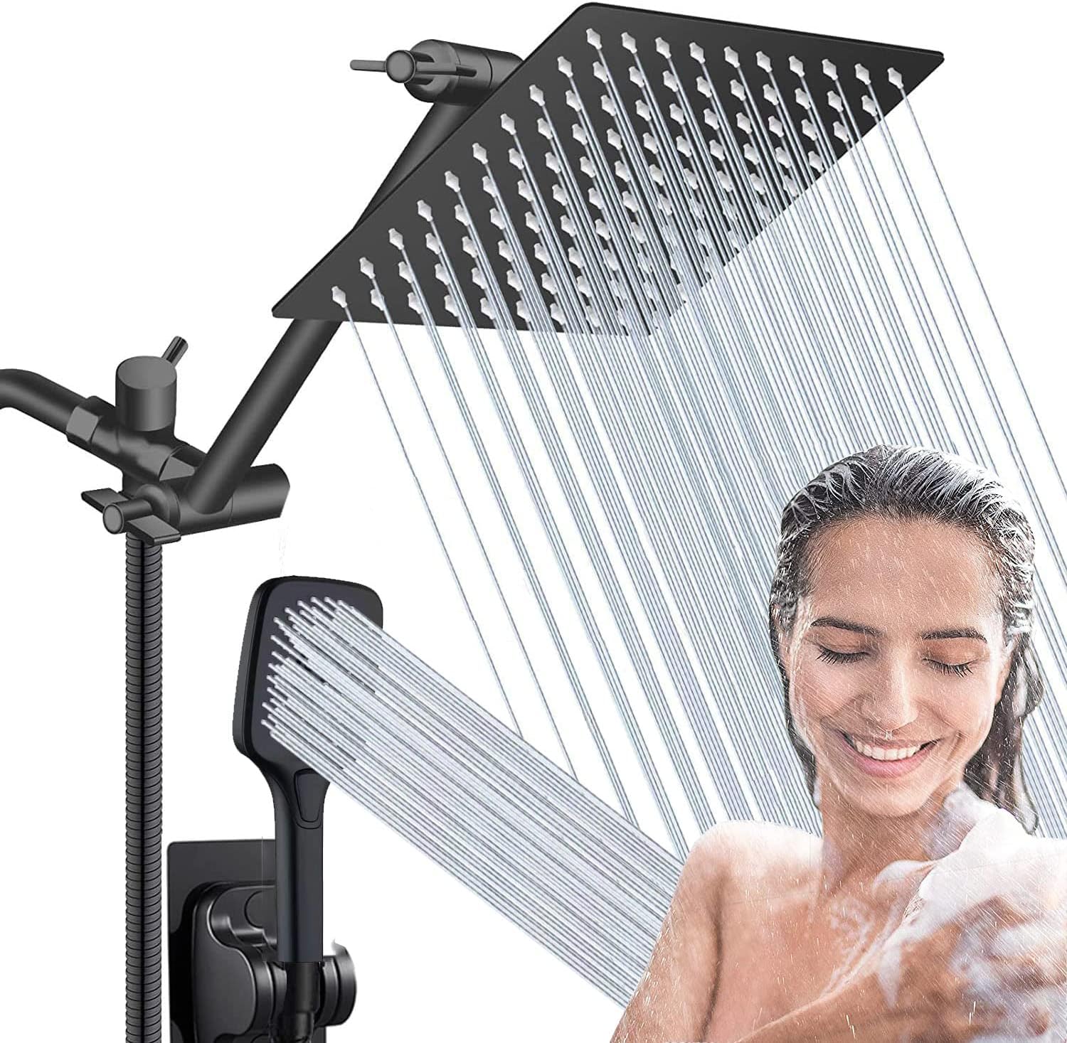 10 Inch Black Rainfall Shower Head Handheld Combo, 78 Inch Hose, Pack of 2 A213