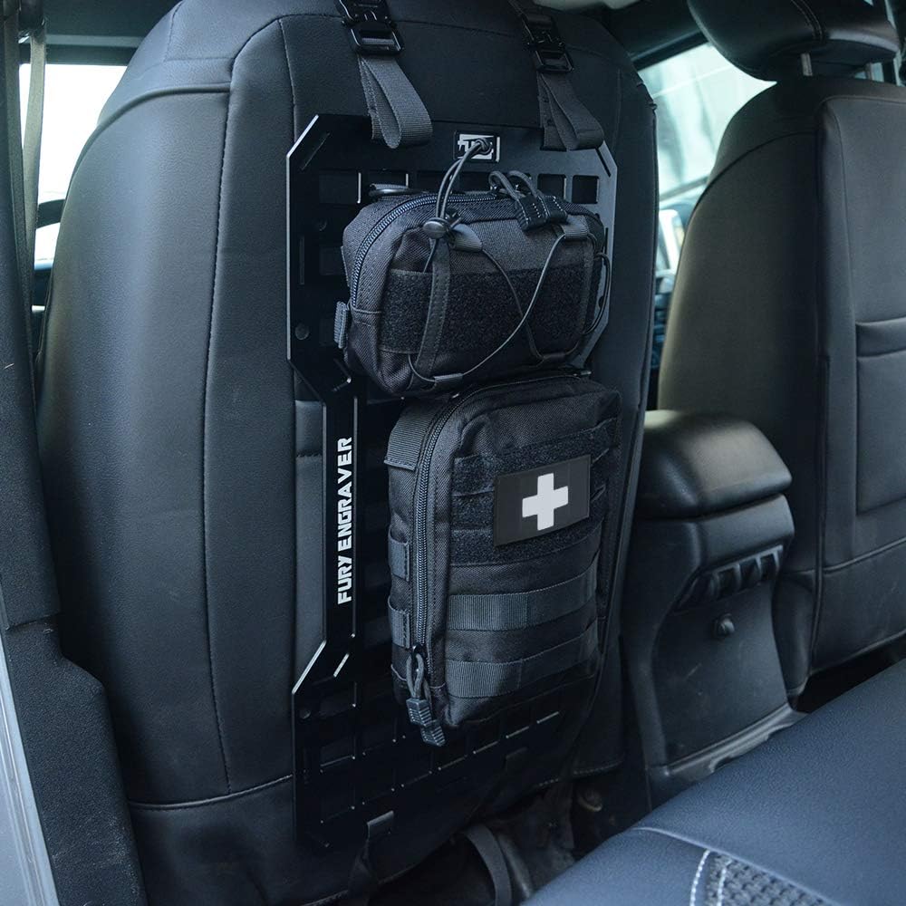 Tactical Rigid Aluminum Insert Panel with 2 Organizer Storage Bag, 1 Multi-Function Tool, 1 Flashlight and 5 Fastening Tape Modular Storage Platform Tool Seat Cover Storage MOLLE Panel P101544