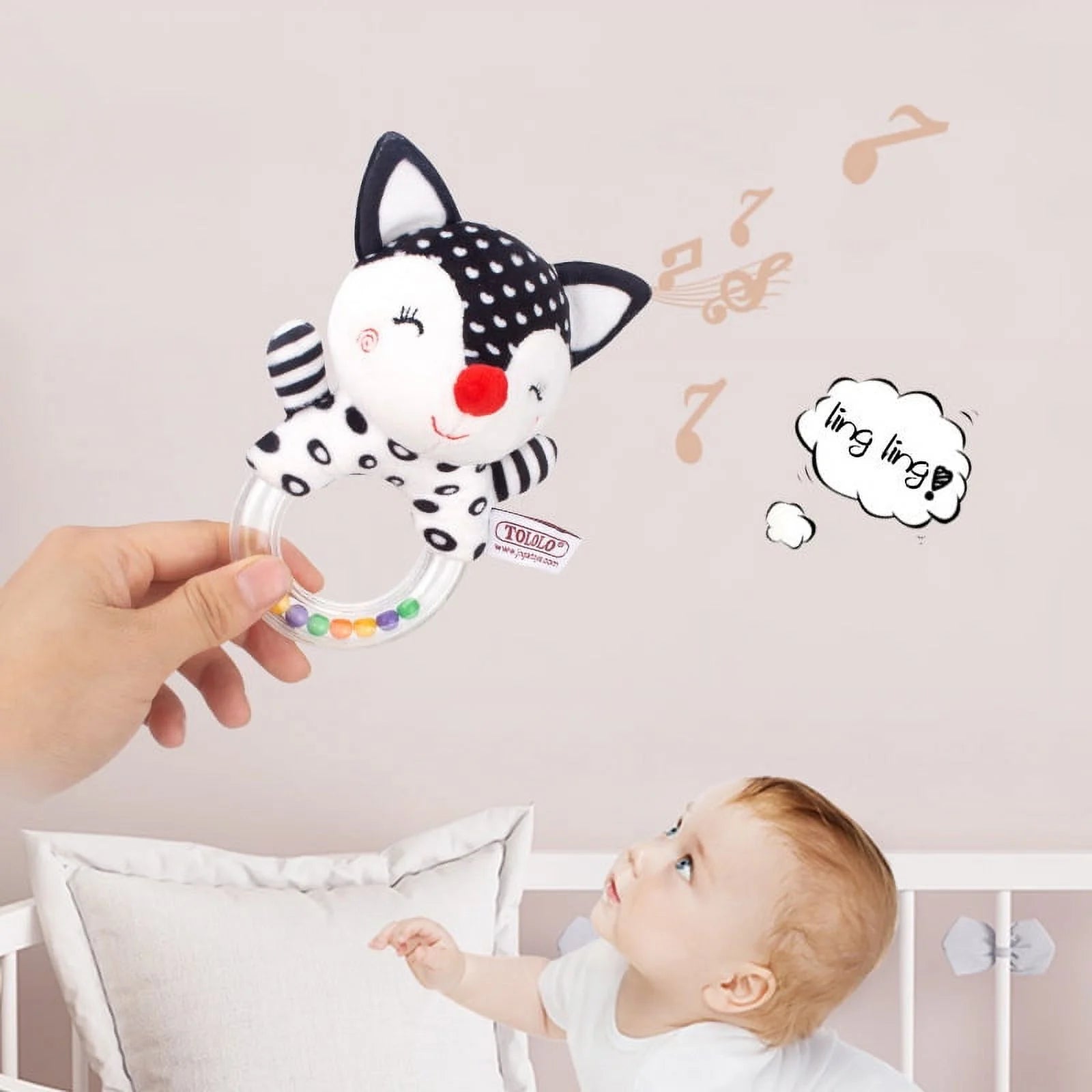 Black and White Plush Baby Rattle Set of 2 J997