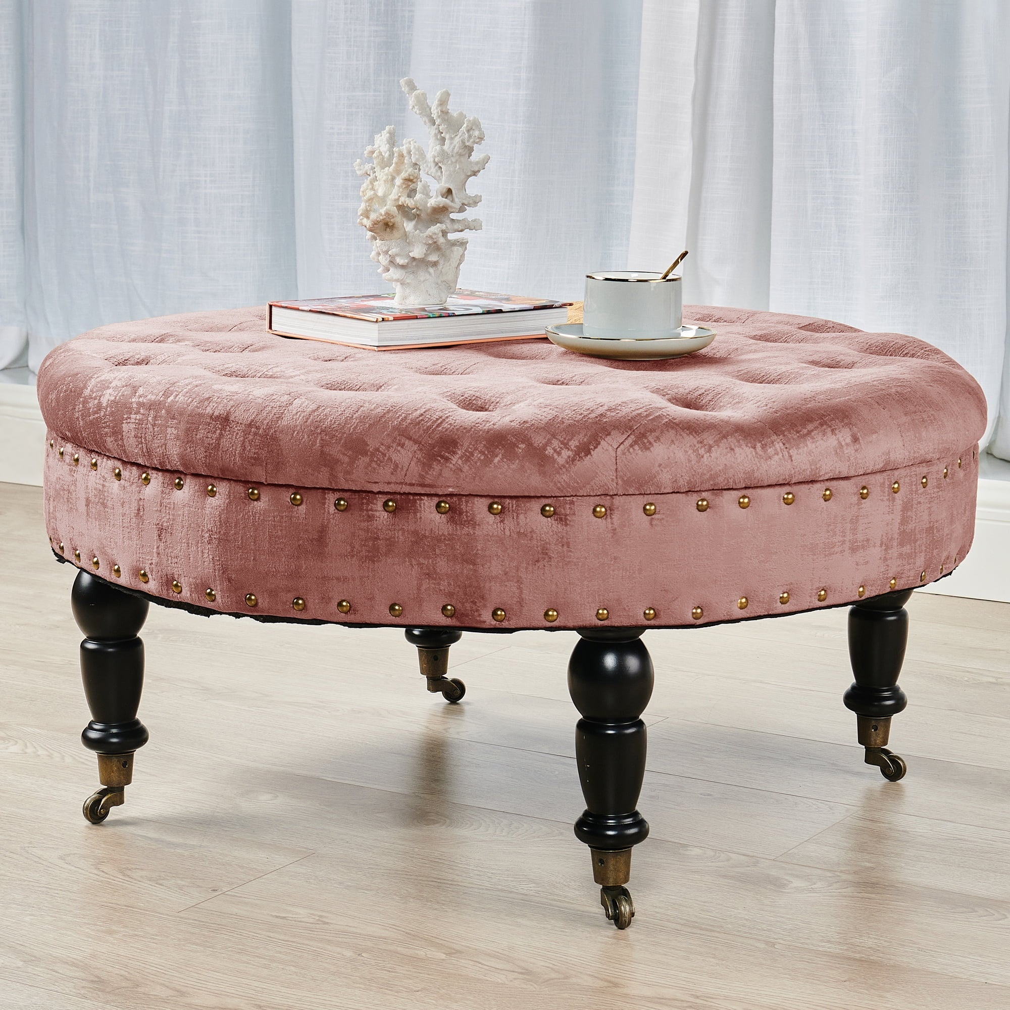 Textured Velvet Round Ottoman J43689