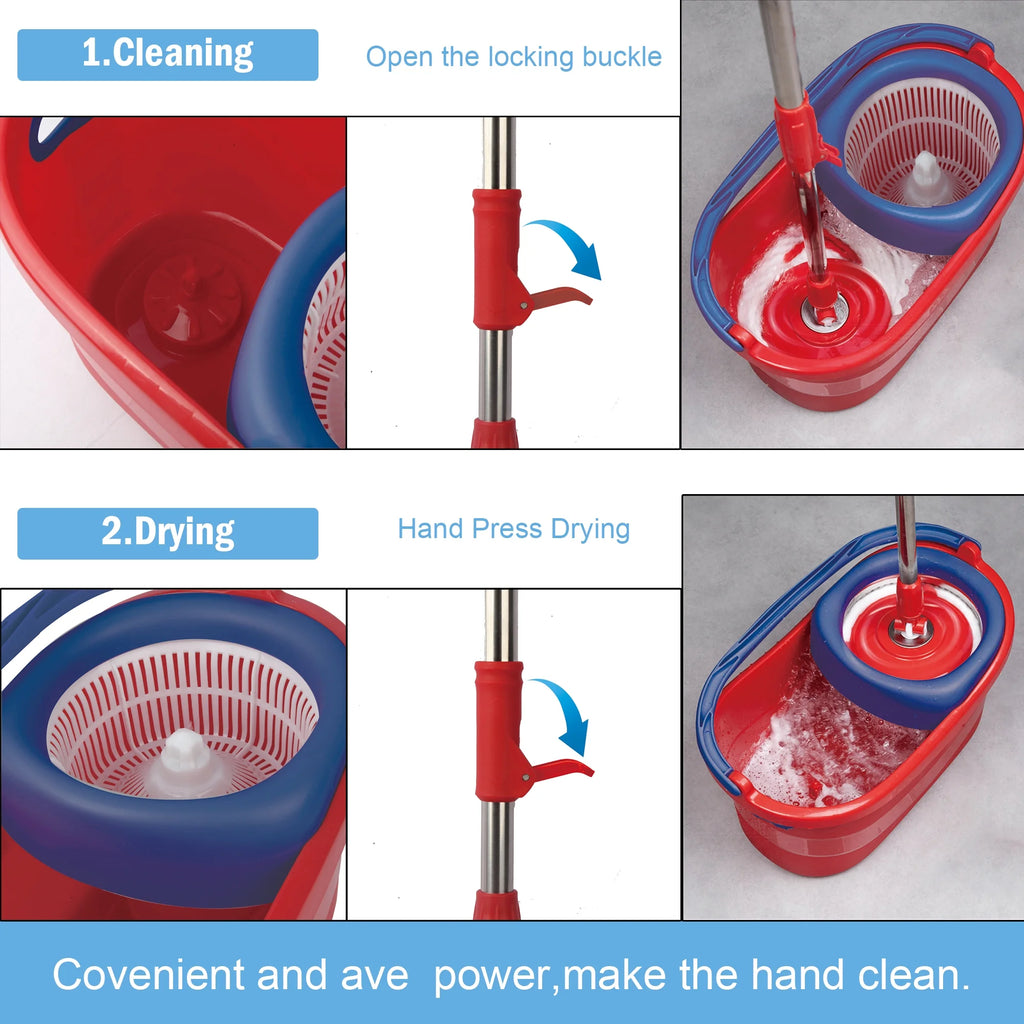 Red Spin Mop and Bucket System with Wringer Set T360520