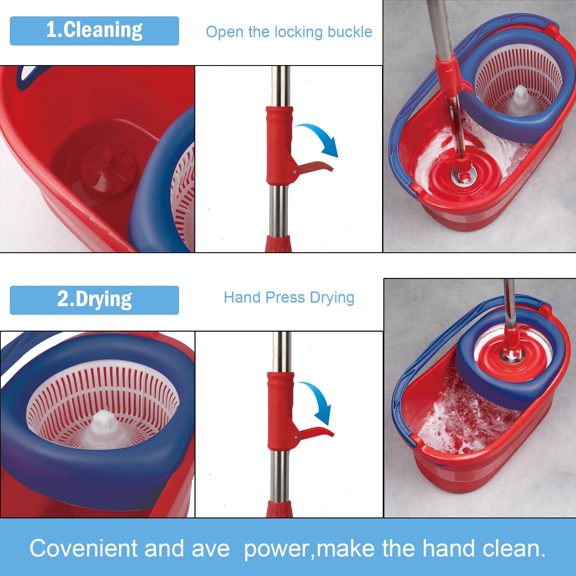 Red Spin Mop and Bucket System with Wringer Set T360520