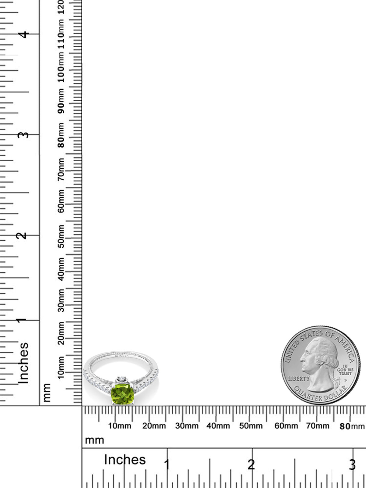925 Sterling Silver Green Peridot and White Created Sapphire Engagement Ring F240539