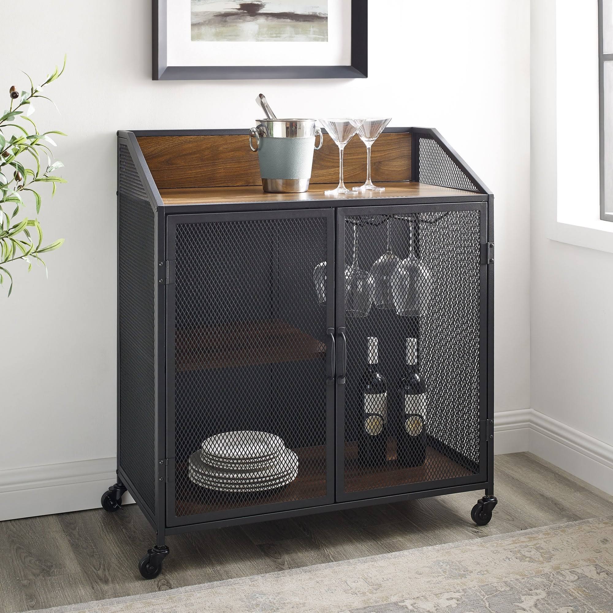 Grey Wash Mesh Bar Cabinet F756032