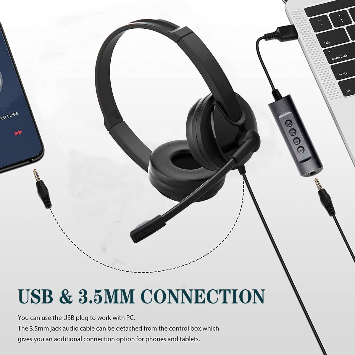 USB Headset with Microphone Noise Cancelling, Wired 3.5mm, Pack of 2 C410