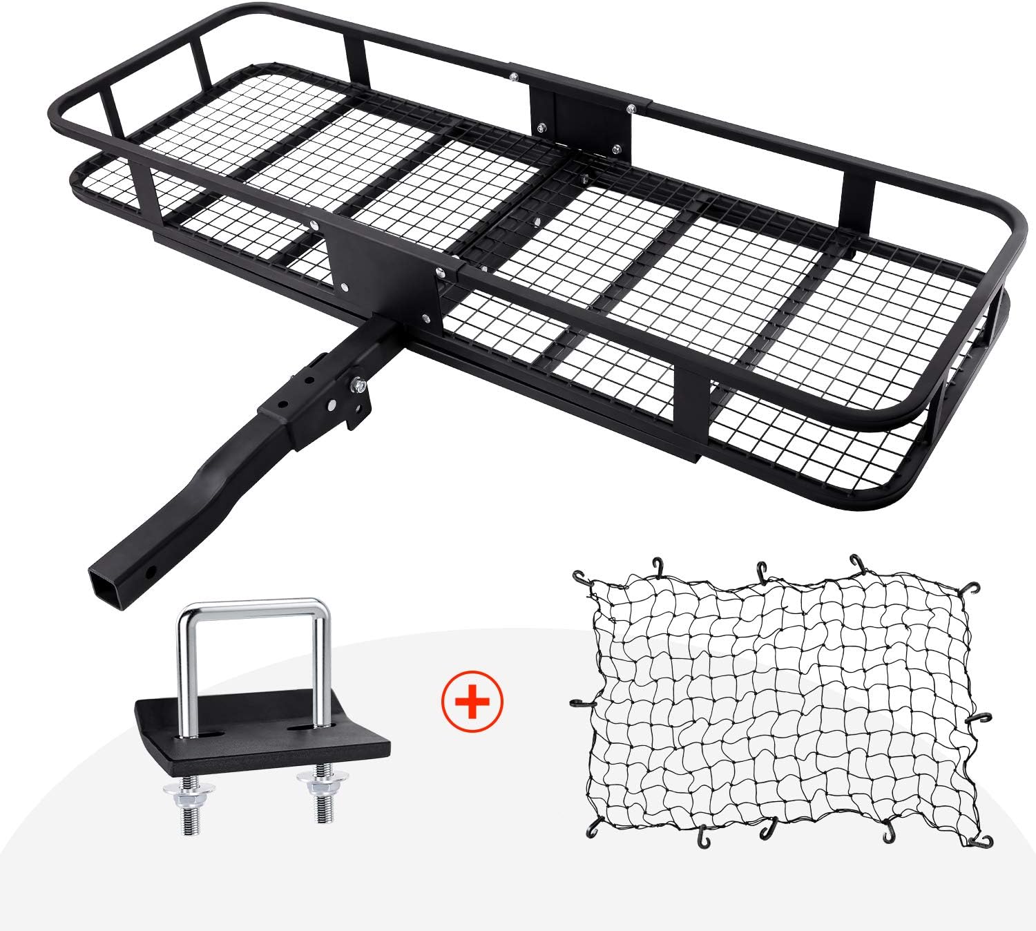 Hitch Mount Folding Cargo Carrier with Cargo Net, 500 LB Max Capacity J496565