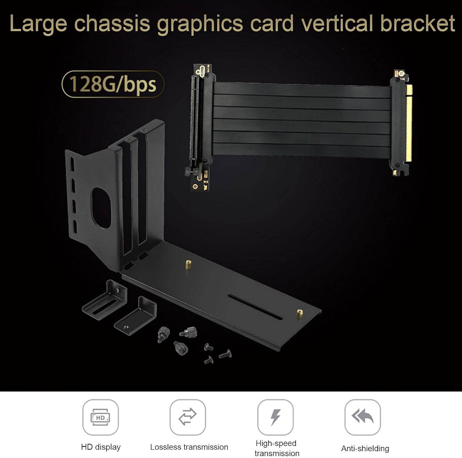 Black Vertical GPU Mount Bracket with PCI-E 3.0 x16 Extension Cable H39341