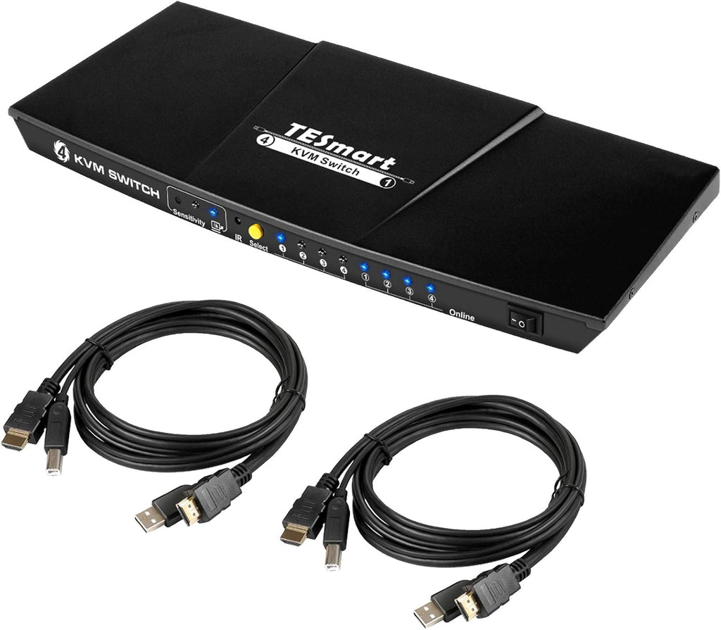 4K 4x1 KVM Switch HDMI 4 Ports with 2 Pcs 5ft KVM Cables M500