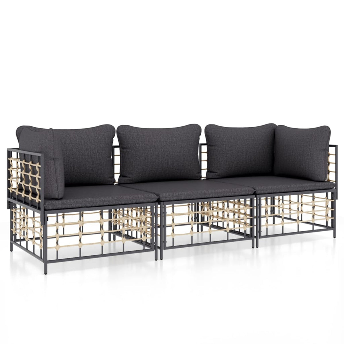 3 Piece Anthracite Poly Rattan Outdoor Patio Furniture Set W63347