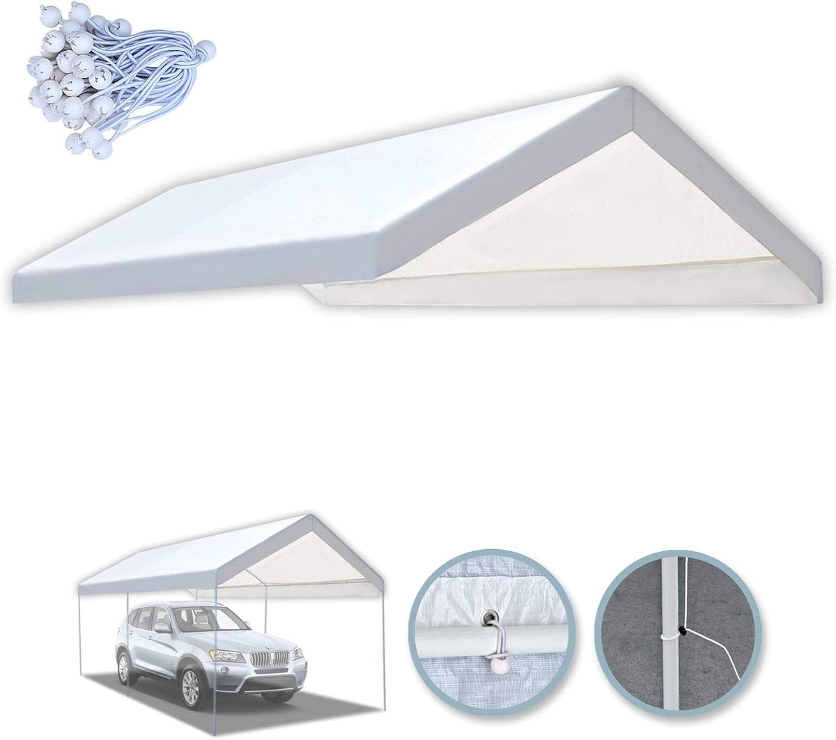 10'x20' Carport Replacement Canopy Cover with Ball Bungees F529