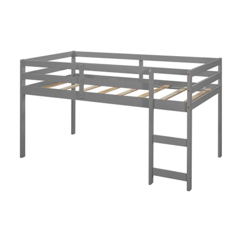 Gray Twin Size Wooden Loft Bed with Rolling Desk and Cabinet C59307