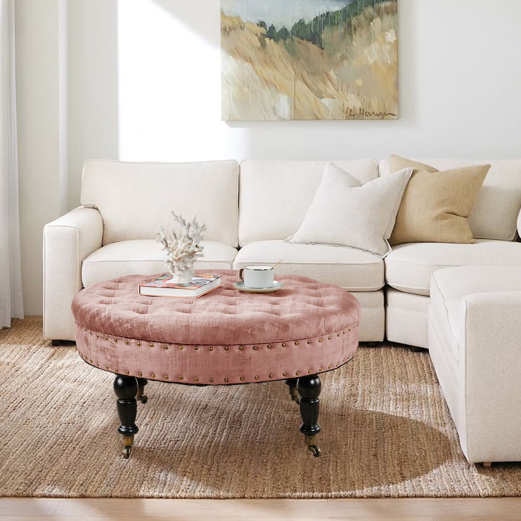 Textured Velvet Round Ottoman J43689