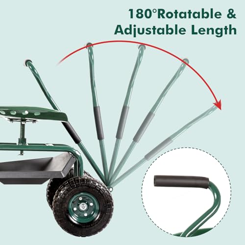 Blue Garden Cart with Rolling Work Seat Tool Tray and Storage Basket on Wheels E480100