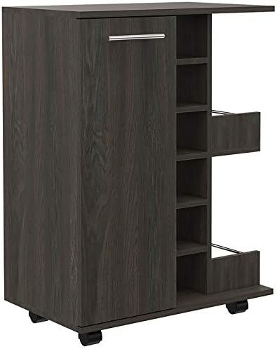Espresso Bar Cart Cabinet with 6-Cubbies and 2-Shelves V45342