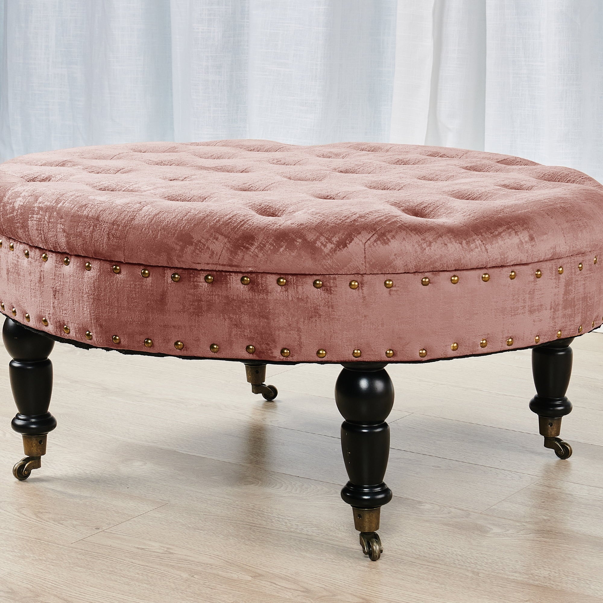 Textured Velvet Round Ottoman J43689
