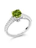 925 Sterling Silver Green Peridot and White Created Sapphire Engagement Ring F240539