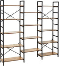 Triple Wide 5-Tier Wood and Metal Bookshelf, Vintage Brown G139