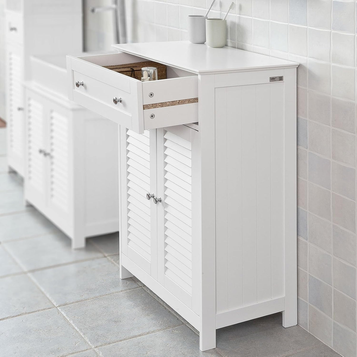 White Bathroom Vanity Set with Drawer and Double Shutter Door F133051