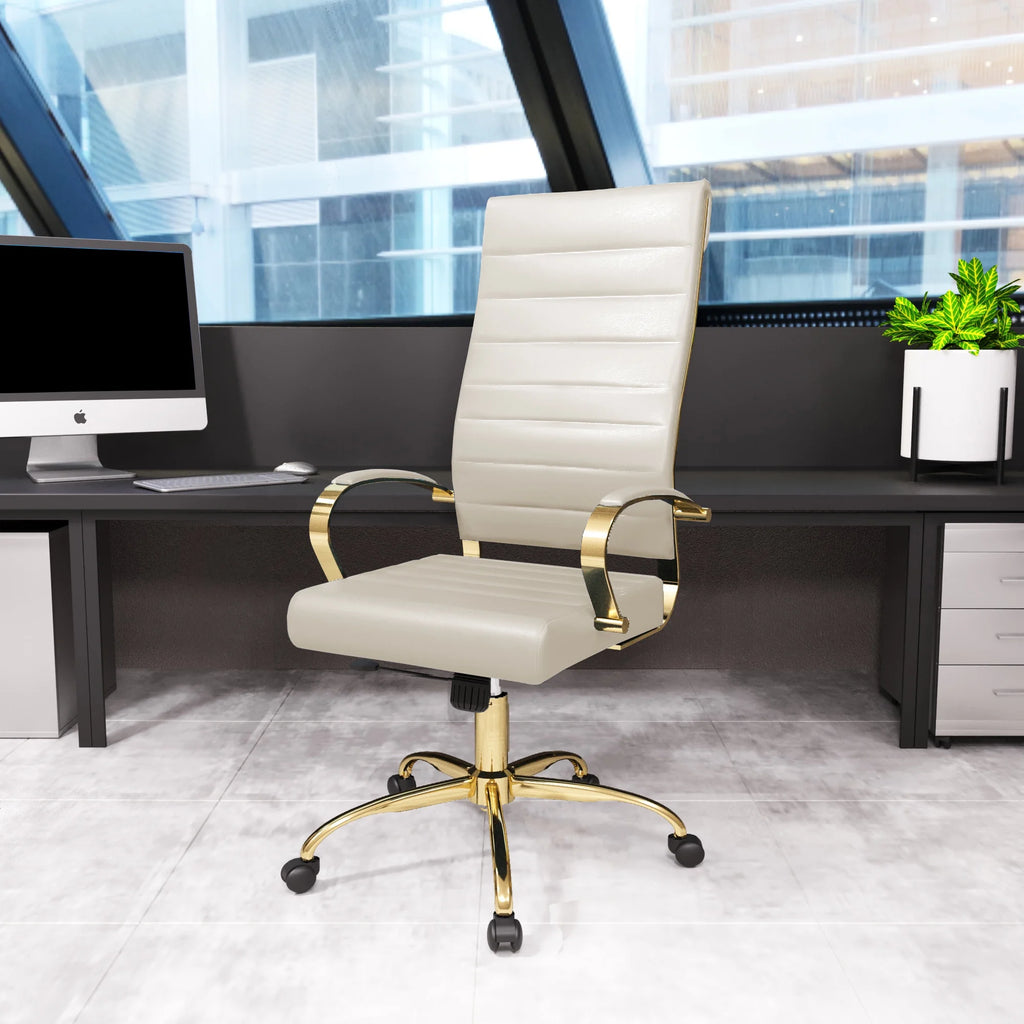 Tan Leather Swivel Office Chair with Gold Frame Z23209