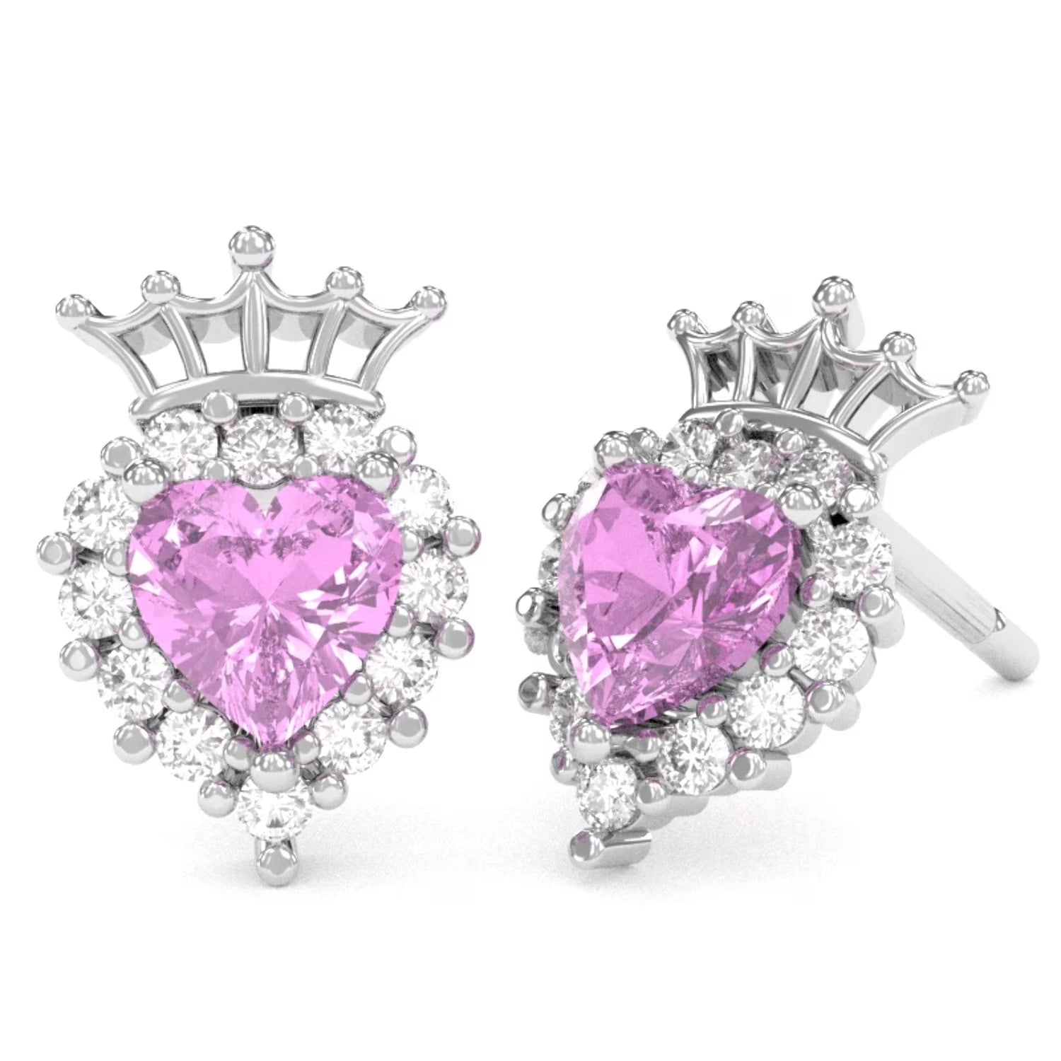 14k White Gold Pink Sapphire Diamond Stud Earrings W51477