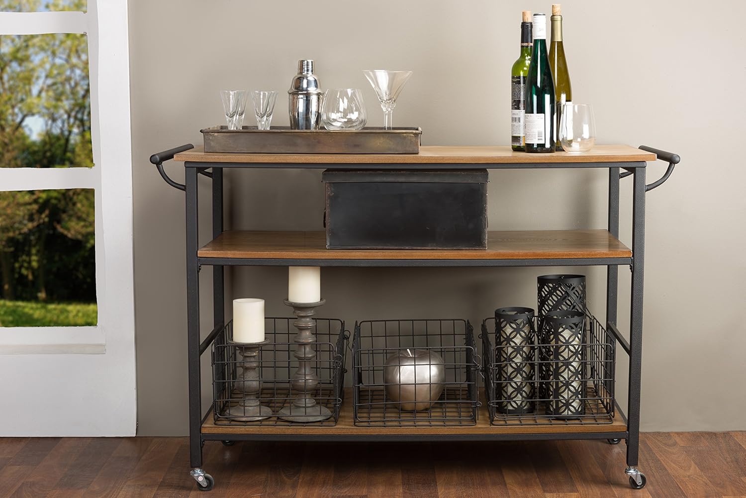 Brown Wood and Metal Kitchen Cart G40163