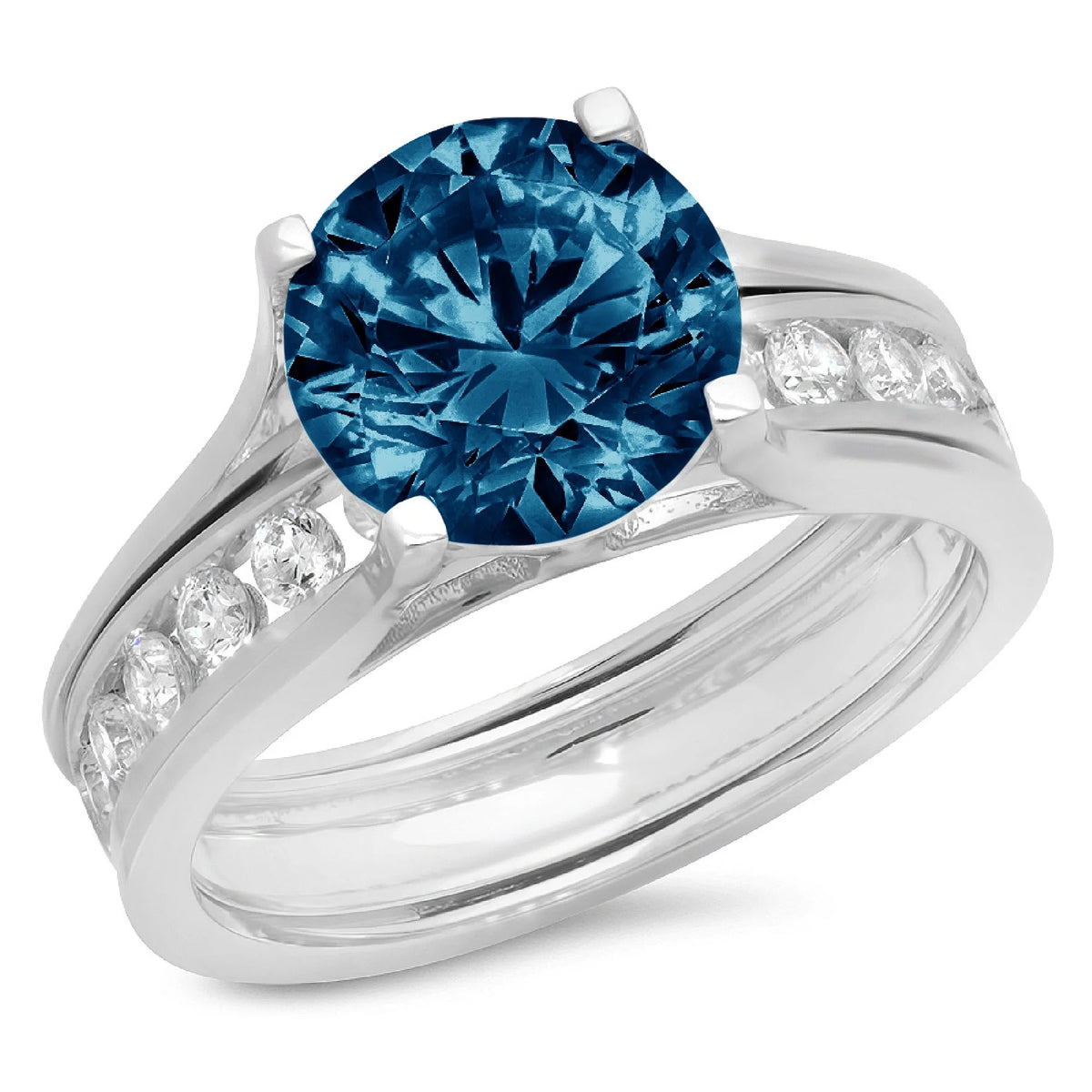 14k White Gold London Blue Topaz Ring Size 8 I528