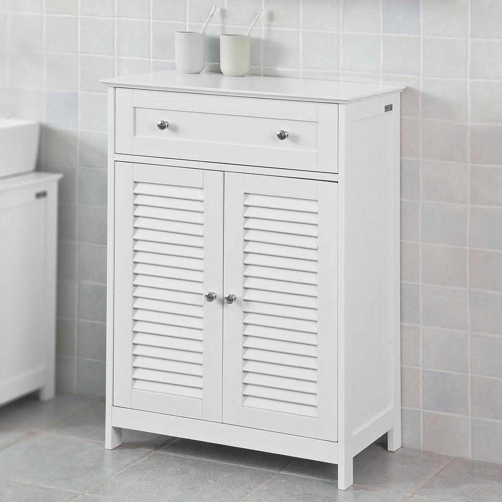 White Bathroom Vanity Set with Drawer and Double Shutter Door F133051