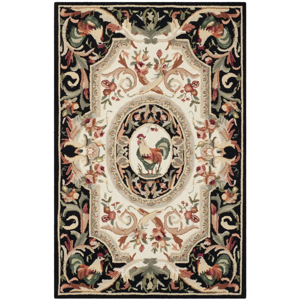 Ivory/Black Wool Novelty Area Rug S3415
